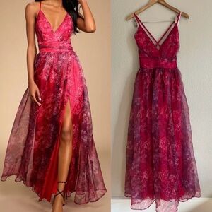Lulu's Vibrant Red Floral High Low Dress